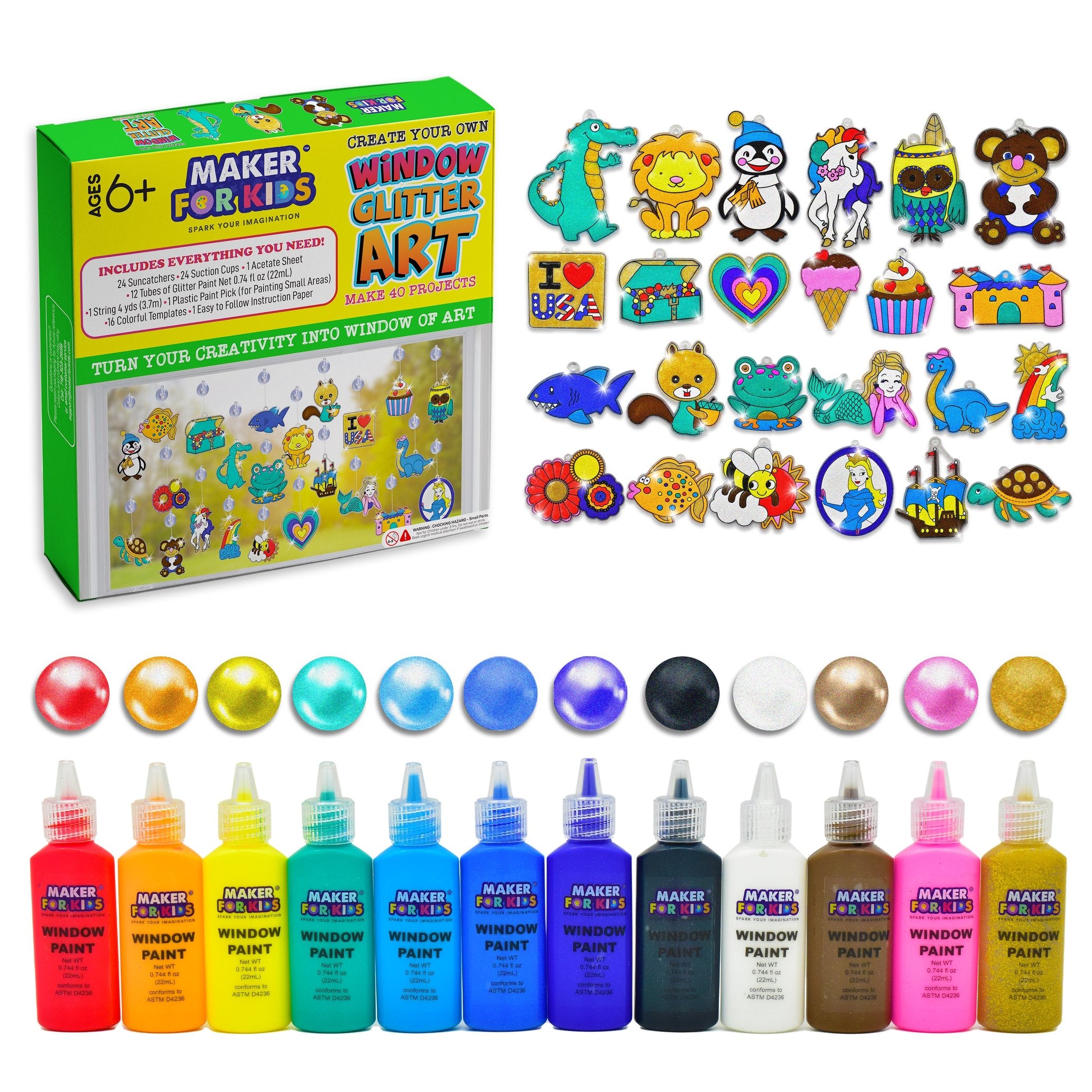 Fun Express Suncatcher Paint Pens Bulk Kit - 24 Colors, Set of 72 Markers -  DIY for Kids and Classroom Supplies