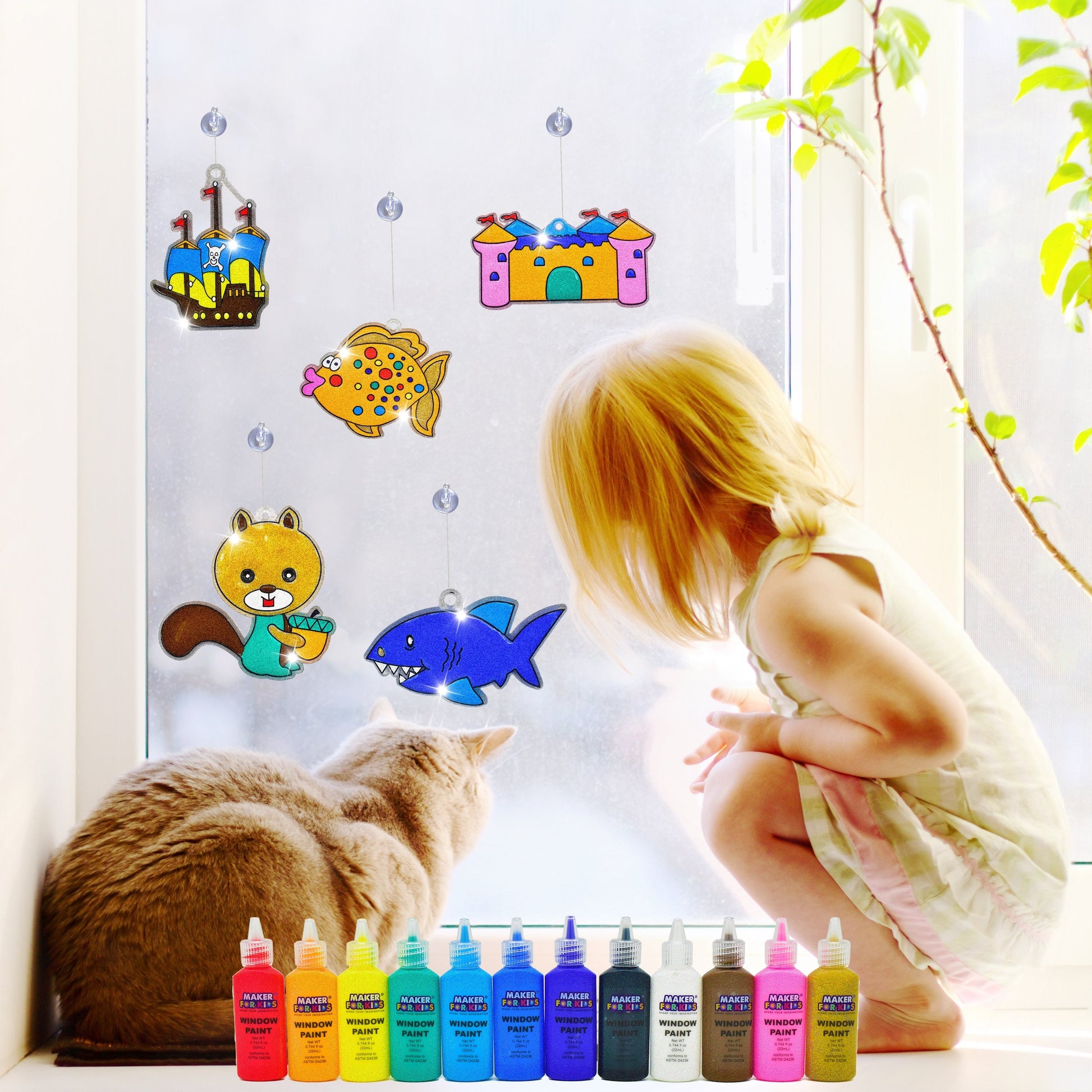 Creative Kids Window Paint Art Kit – Make Your Own Suncatchers Set – 24 Sun  Catchers, 24 Suction Cups & 11 Paints – Suncatchers for Kids to Paint 